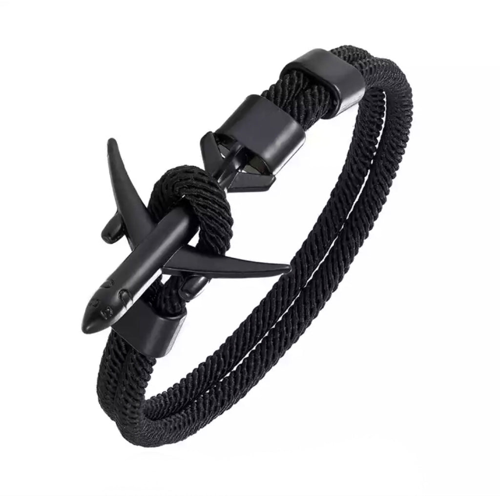 Airplane Aviation Genuine Leather Bracelets Fashion Black Plated Stainless  Steel | eBay