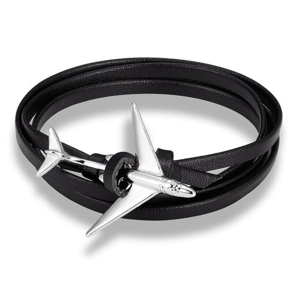 New Fashion Black Plated Stainless Steel Genuine Leather Aviation Airplane  Anchor Bracelets from Aviators Air Force